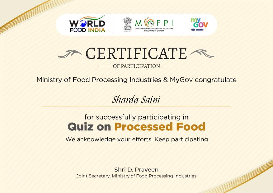 Free Online Quiz on Processed Food with Certificate