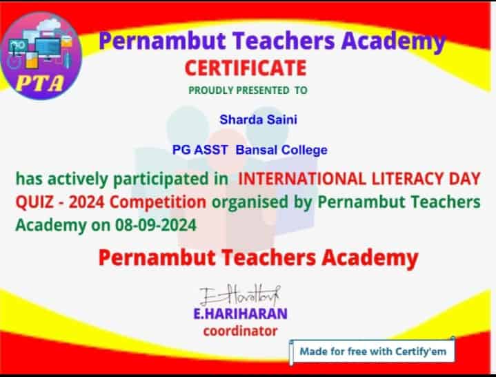 Quiz on International Literacy Day with Certificate