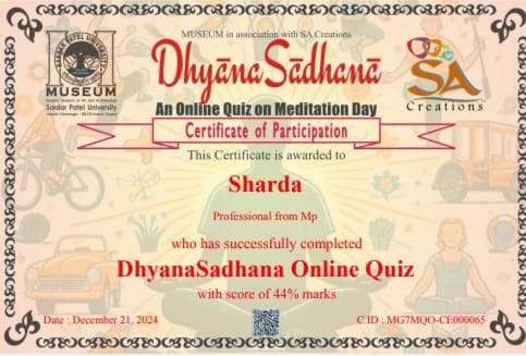 Online Quiz on Meditation Day- Quiz DhyanaSadhana Certificate.