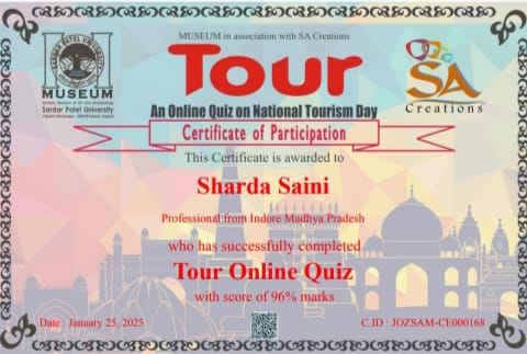 Online Quiz National Tourism Day- Tour Certificate.